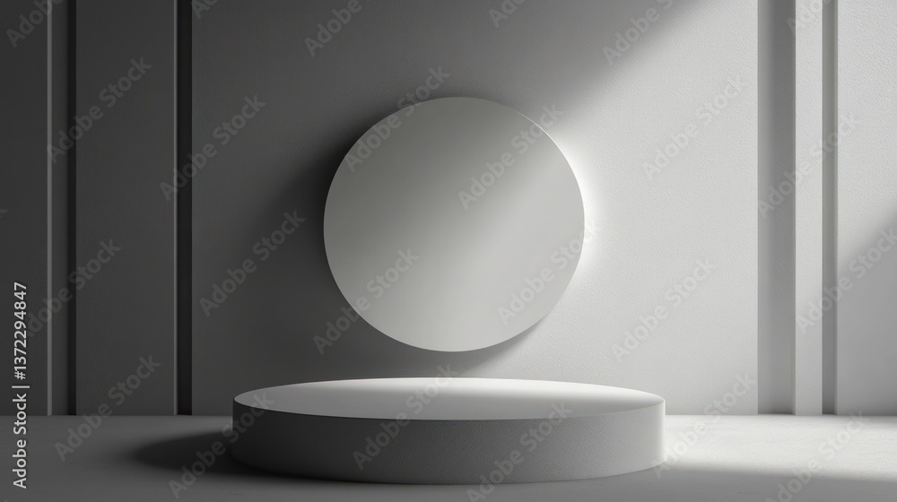 Empty white pedestal display mockup with sunlight Empty white pedestal display mockup with sunlight
