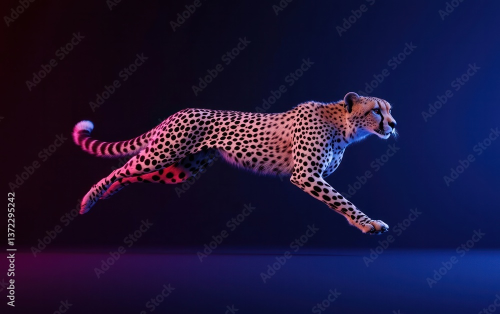 Obraz premium Cheetah in Dynamic Neon Pink and Blue Light
