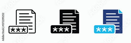 File password icon vector. Document data access, password flat outline, solid icon for web and mobile app
