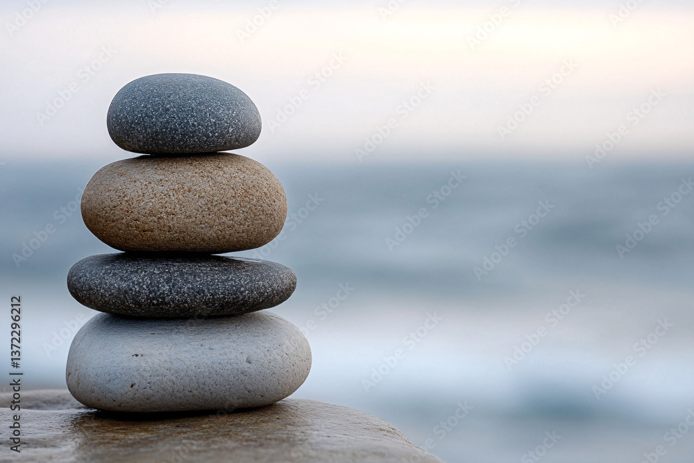 stacked zen stones on beach rock by the sea with calm waves and soft sky, peaceful coastal composition symbolizing balance, mindfulness, and natural harmony in wellness setting
stacked zen stones on beach rock by the sea with calm waves and soft sky, peaceful coastal composition symbolizing balance, mindfulness, and natural harmony in wellness setting