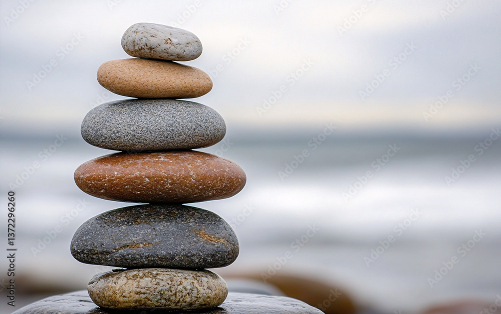 stacked zen stones on beach rock by the sea with calm waves and soft sky, peaceful coastal composition symbolizing balance, mindfulness, and natural harmony in wellness setting
stacked zen stones on beach rock by the sea with calm waves and soft sky, peaceful coastal composition symbolizing balance, mindfulness, and natural harmony in wellness setting