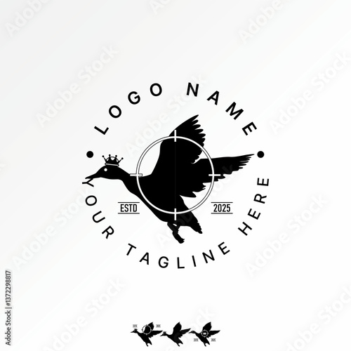 Logo design graphic concept creative premium vector stock image top sell animal crane duck heron swan bird stork fly target hunter fluffy avian crown