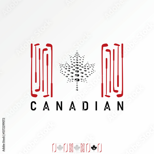 Logo design graphic concept creative premium vector stock image top sell flag canadian maple laef hockey stick athletic ice play championship frozen
