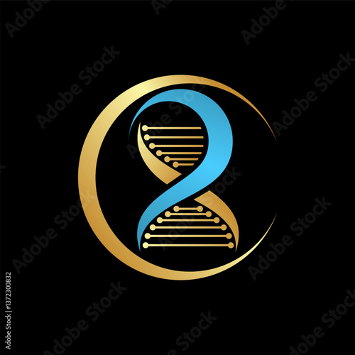 Logo design graphic concept creative premium vector stock image top sell circle swoosh initial R font DNA helix infinity medical health care atom cell