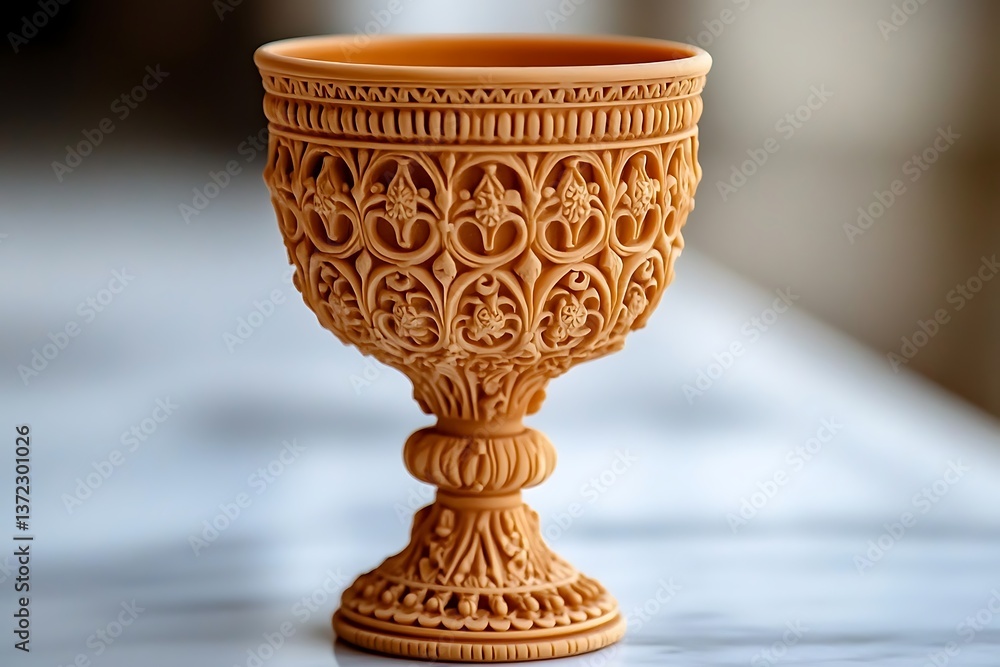 Detailed close up shot of an elaborately carved goblet Detailed close up shot of an elaborately carved goblet