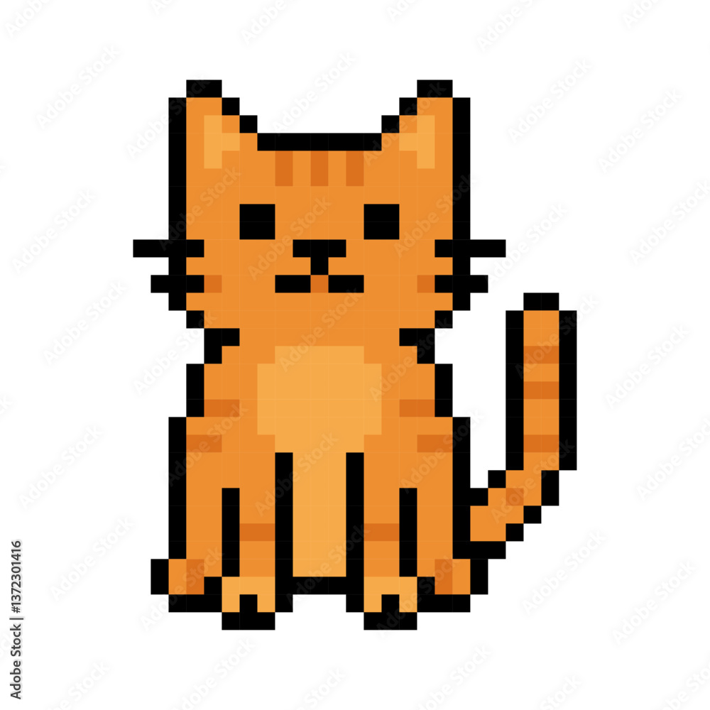 ドット絵の猫(オレンジ)、絵文字、ピクセル、ベクター、アイコン、イラスト、透過背景 ドット絵の猫(オレンジ)、絵文字、ピクセル、ベクター、アイコン、イラスト、透過背景
