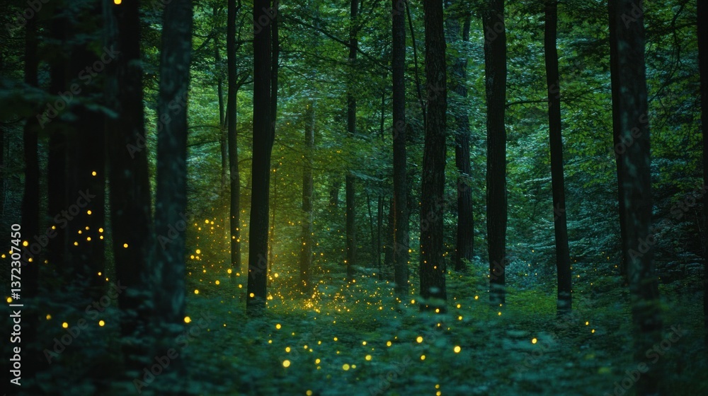 Firefly glow in a mystical forest