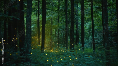 Obraz na płótnie Firefly glow in a mystical forest w salonie