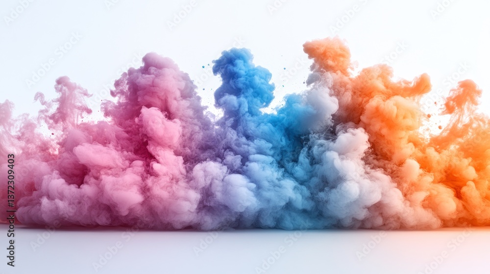 Colorful smoke clouds rising on white background Colorful smoke clouds rising on white background