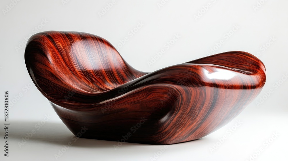Elegant Modern Lounge Chair with Smooth Curves and Striking Red Wood Grain Finish Elegant Modern Lounge Chair with Smooth Curves and Striking Red Wood Grain Finish