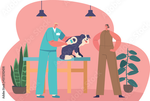 Pet owner at veterinarian appointment