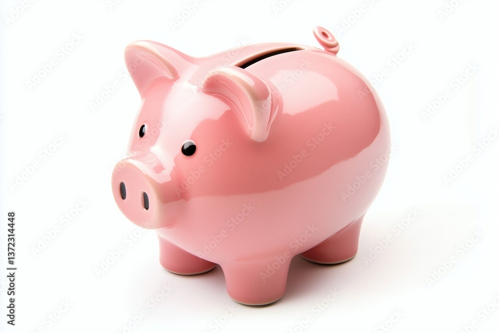 Pink Piggy Bank for Saving Money, Glossy Ceramic Look with a Coin Slot on Transparent Background Pink Piggy Bank for Saving Money, Glossy Ceramic Look with a Coin Slot on Transparent Background