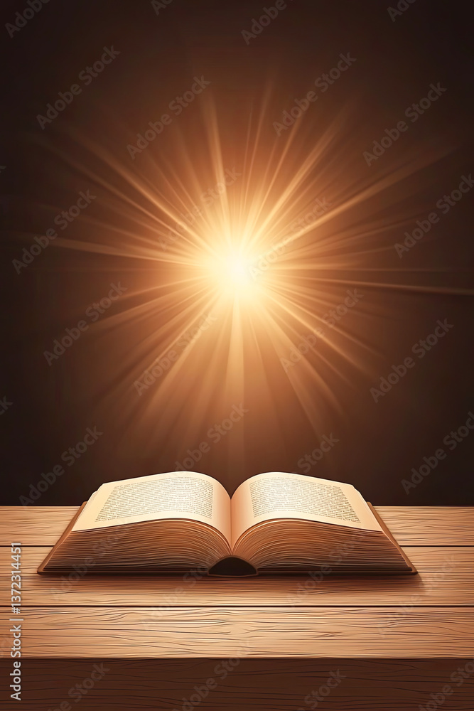 An open book radiating light, symbolizing knowledge and enlightenment. An open book radiating light, symbolizing knowledge and enlightenment.