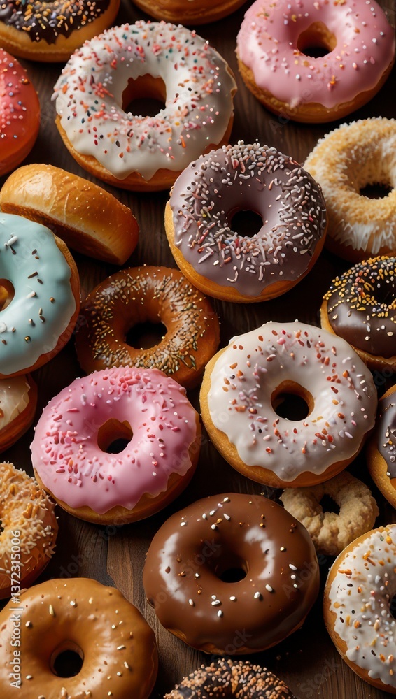 Chocolate-glazed donut rainbow sprinkles placed. Chocolate-glazed donut rainbow sprinkles placed.