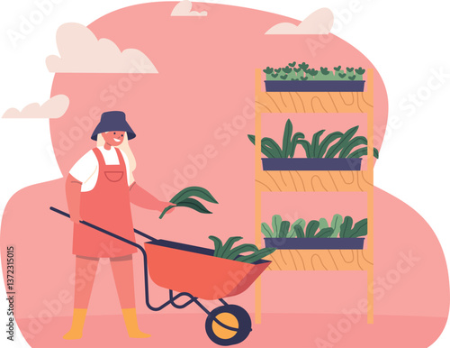Girl caring plants learning gardening