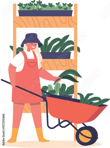 Child panting caring houseplants vector illustration