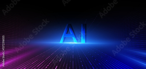 Abstract technology futuristic glowing blue on dark blue background. AI, artificial intelligence concept communication, technology digital.