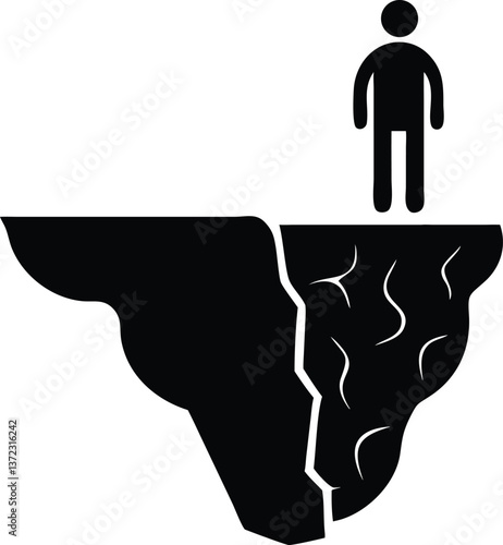 Confronting Fear: Individual at the Edge of a Cliff, Abstract Illustration, Introspection and Anxiety, Minimalist Environment AI Generative
