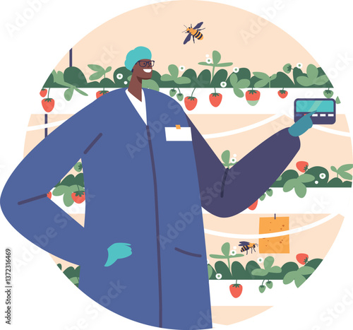 Automated artificial strawberry farm vector illustration