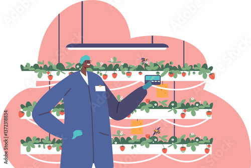 Automated smart strawberry farm vector illustration