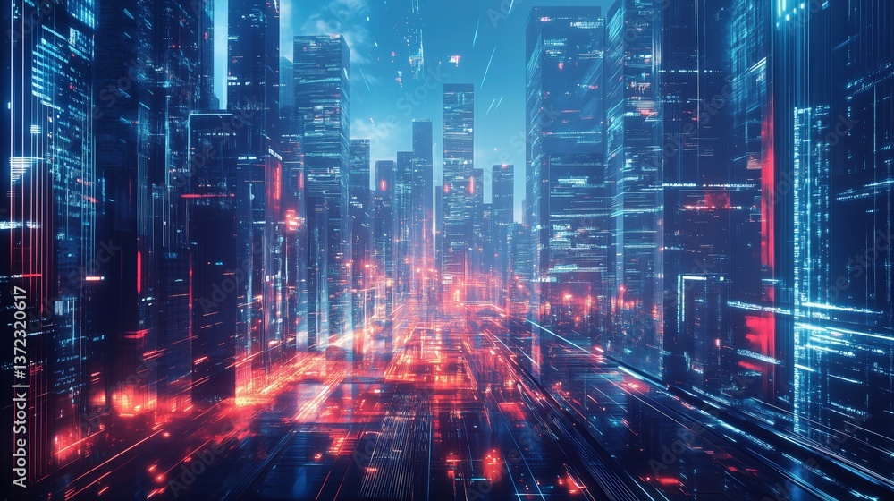 Futuristic Cityscape with Holographic Technology and Urban Innovation Futuristic Cityscape with Holographic Technology and Urban Innovation