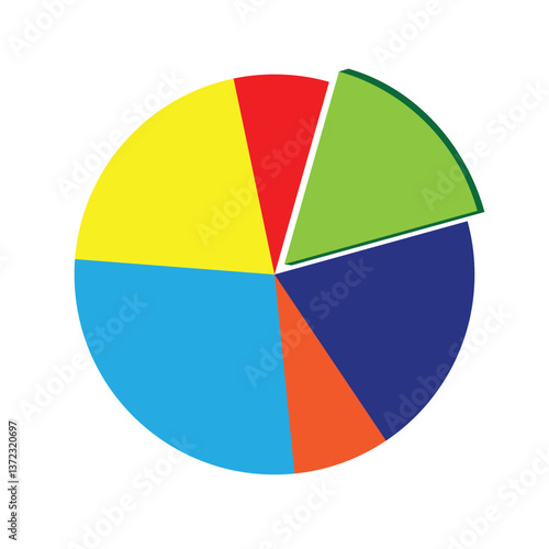 The vector illustration presents a circular segmented chart, displaying data distribution, percentage values, and statistical representation for financial, business, and analytical purposes in various