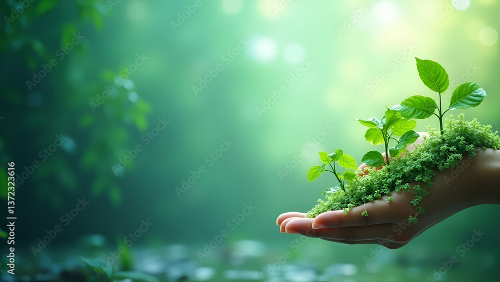 Fototapeta premium Green Private Equity: Scaling Clean Tech & Low Impact Materials for Competitive Eco-Effective Strategies & ESG Improvements in Photo Stock Concept