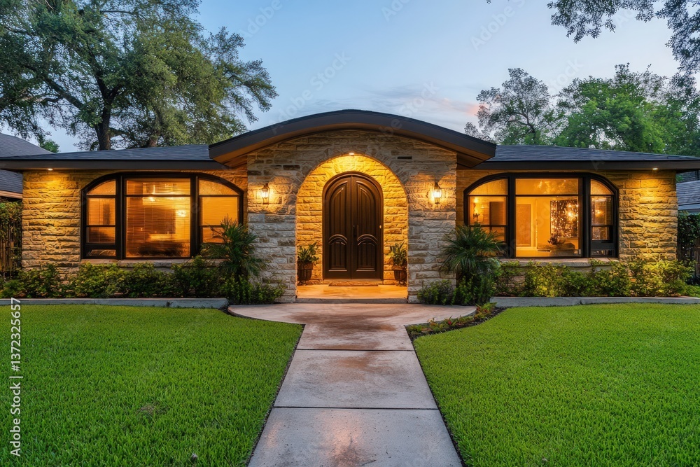Elegant home exterior at twilight Elegant home exterior at twilight