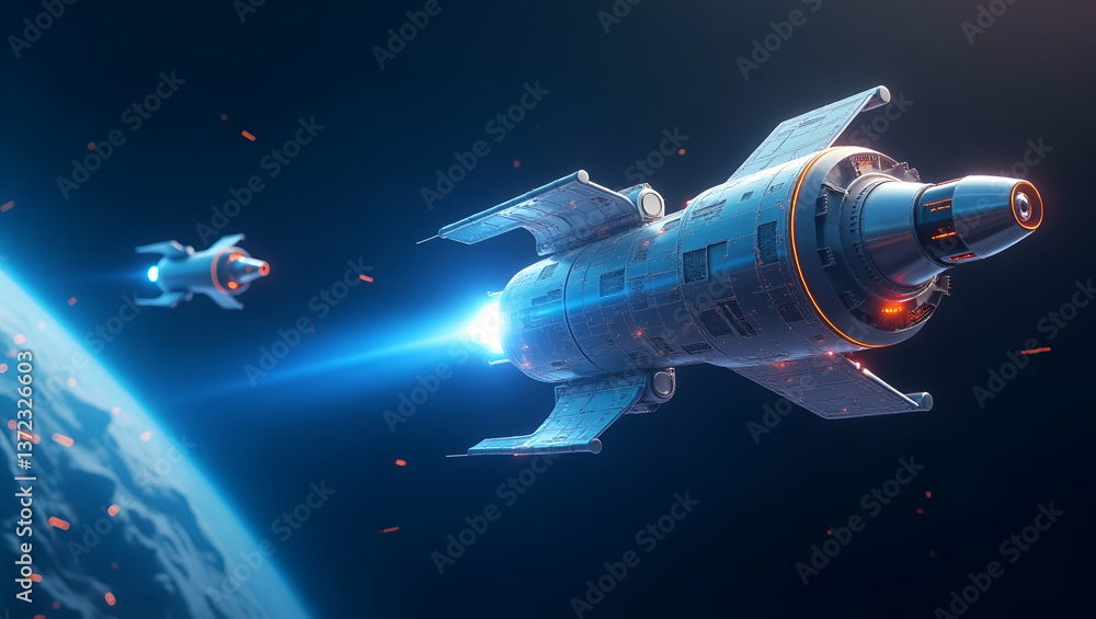 Obraz premium Futuristic Abstract Wallpaper Design: Sleek Visuals of Zero Gravity Research & Microgravity Experiments with Space for Corporate Text Overlays