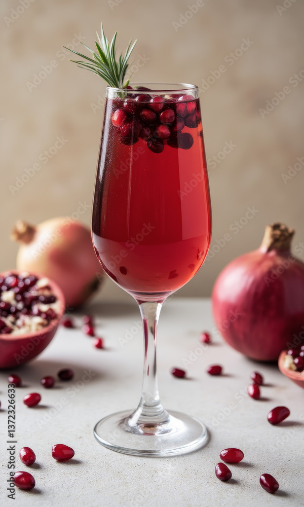 Deep Red Pomegranate Cocktail in Crystal Glass Deep Red Pomegranate Cocktail in Crystal Glass