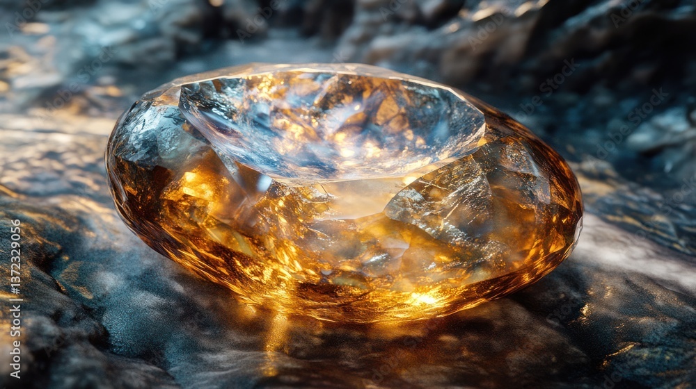 Glowing Gem on Rocky Surface