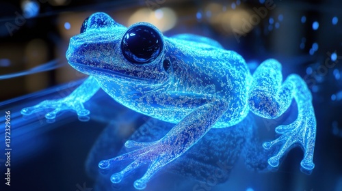Obraz na płótnie Glowing Frog on Glass, Futuristic Background, Abstract w salonie