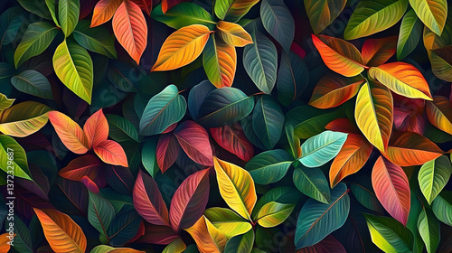 Wallpaper Mural Abstract foliage botanical seamless background. Colorful wallpaper of tropical plants, flowers, floral, leaf branches. Foliage of exotic plants in summer for banner, prints, decor, wall art. Torontodigital.ca