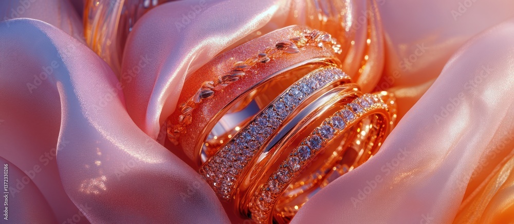 Gold Rings on Pink Silk