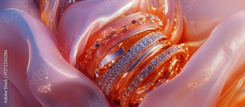 Obraz na płótnie Gold Rings on Pink Silk w salonie