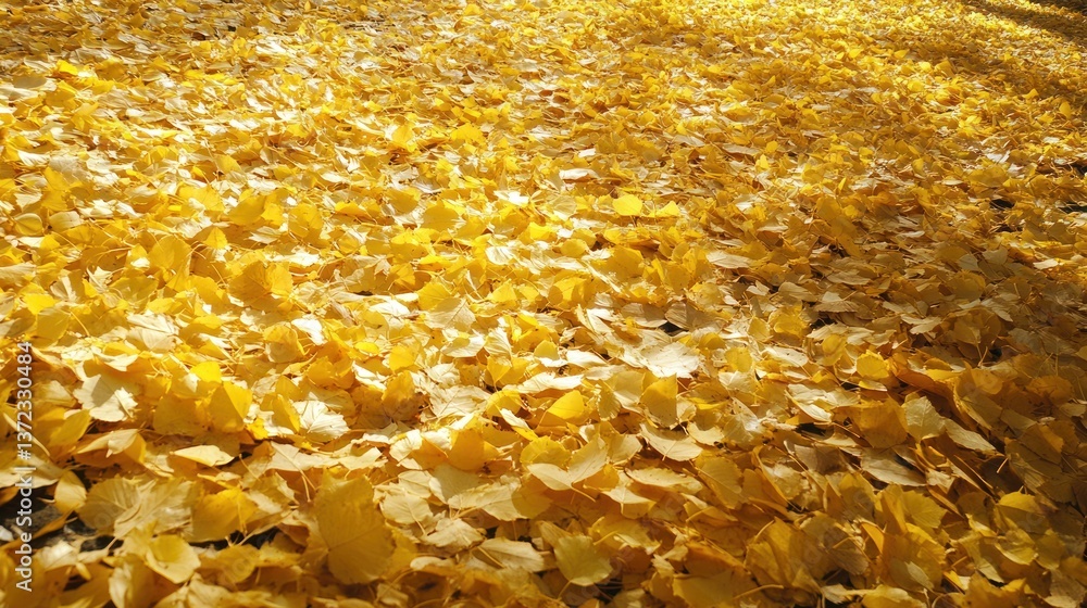 Golden autumn leaves covering a forest floor