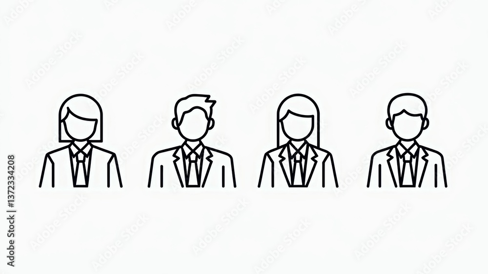 Linear vector illustration of four professional headshots in business attire. Faceless. No expression Linear vector illustration of four professional headshots in business attire. Faceless. No expression