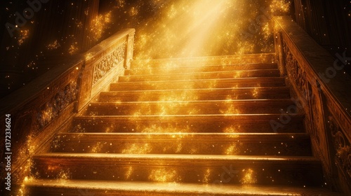 Obraz na płótnie Golden stairway to heaven, glowing, mystical, ornate mansion w salonie