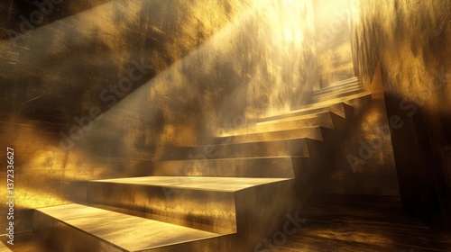 Obraz na płótnie Golden steps ascend into light; sunbeams illuminate interior space w salonie