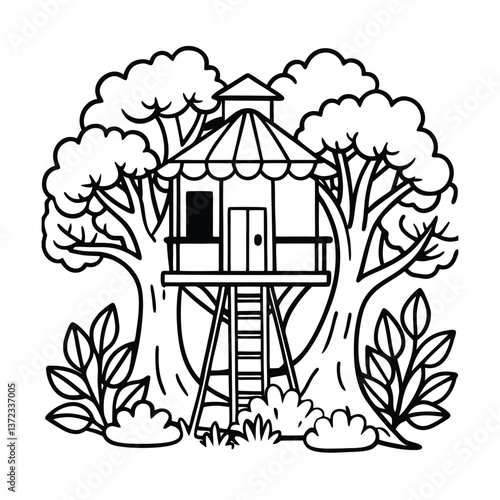Whimsical Treehouse: A charming illustration captures the essence of childhood adventures, inviting viewers to step into a world of imagination.