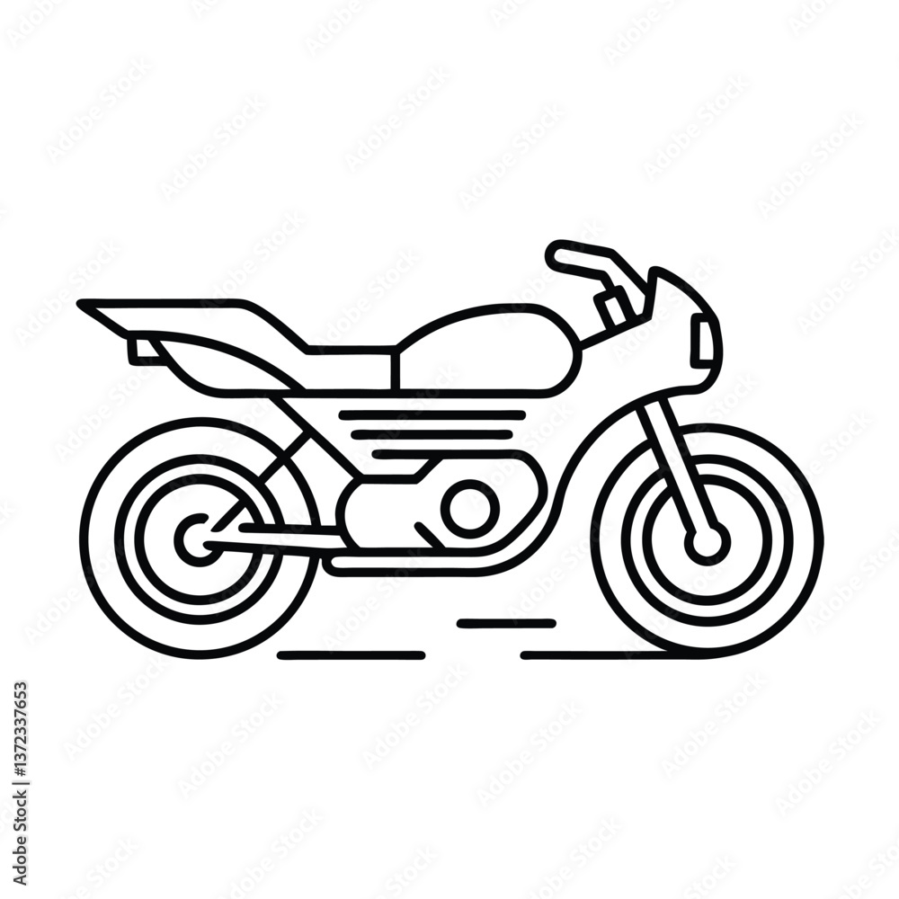Fototapeta premium Modern Motorcycle Icon: A sleek, minimalist line drawing of a modern motorcycle, perfect for design or illustrating the theme of speed and movement.