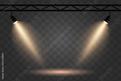 Realistic spotlights for lighting. Studio lighting png. Lighting effect.