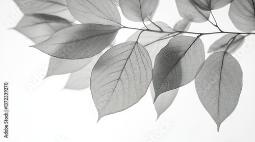 Obraz na płótnie Gray leaves on branch, natural light, minimalist background w salonie