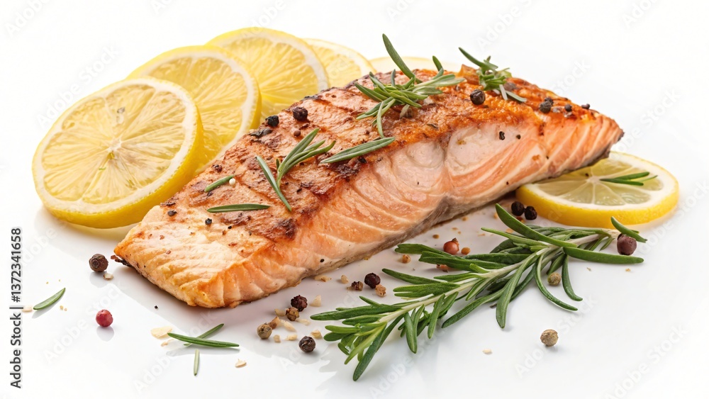 Delicious Grilled Salmon Fillet with Lemon and Rosemary Garnish A Perfect Healthy Meal Delicious Grilled Salmon Fillet with Lemon and Rosemary Garnish A Perfect Healthy Meal