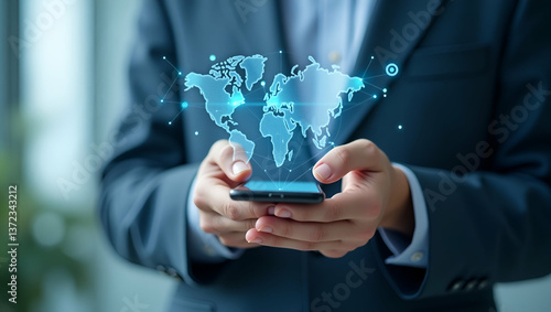 Wallpaper Mural Photo Realistic Double Exposure of a Person and Smartphone: Symbolizing Connectivity and Innovation in Mobile Technology with Copy Space for Creative Use Torontodigital.ca