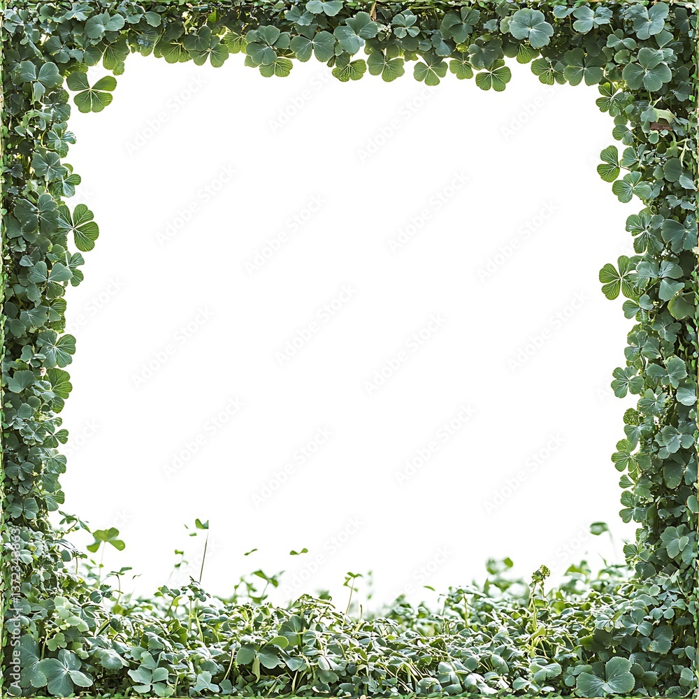 Green foliage forms a natural frame surrounding a white backdrop Green foliage forms a natural frame surrounding a white backdrop
