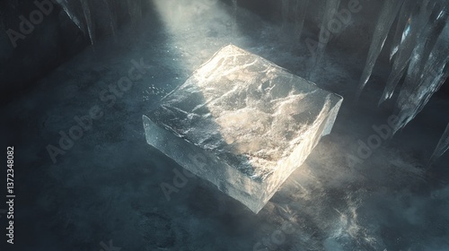 Obraz na płótnie Ice cube in a frozen cave, light illuminating w salonie