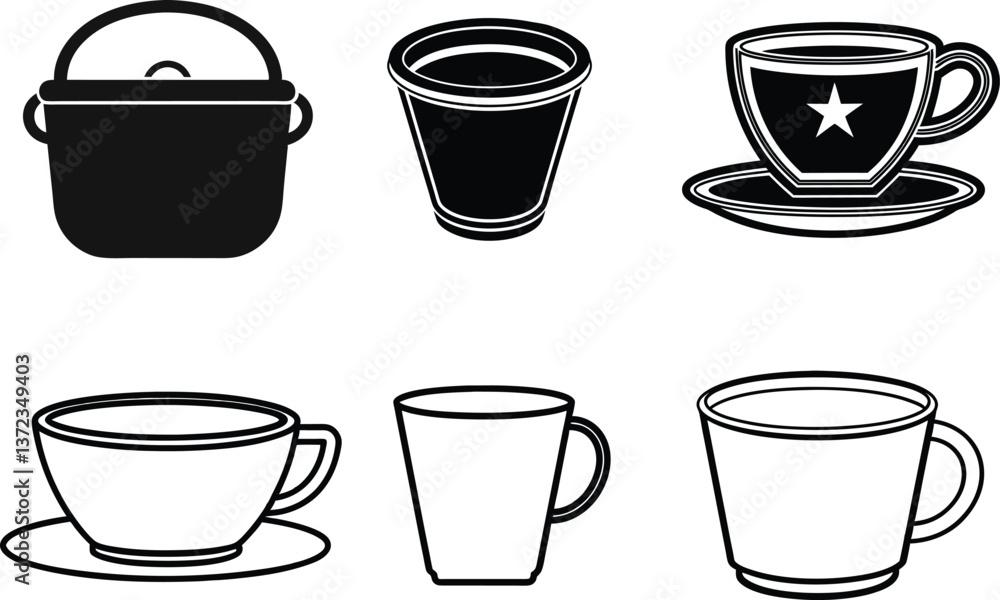 set of coffee cups, set of cups, coffee cup set on white background. set of coffee cups, set of cups, coffee cup set on white background.