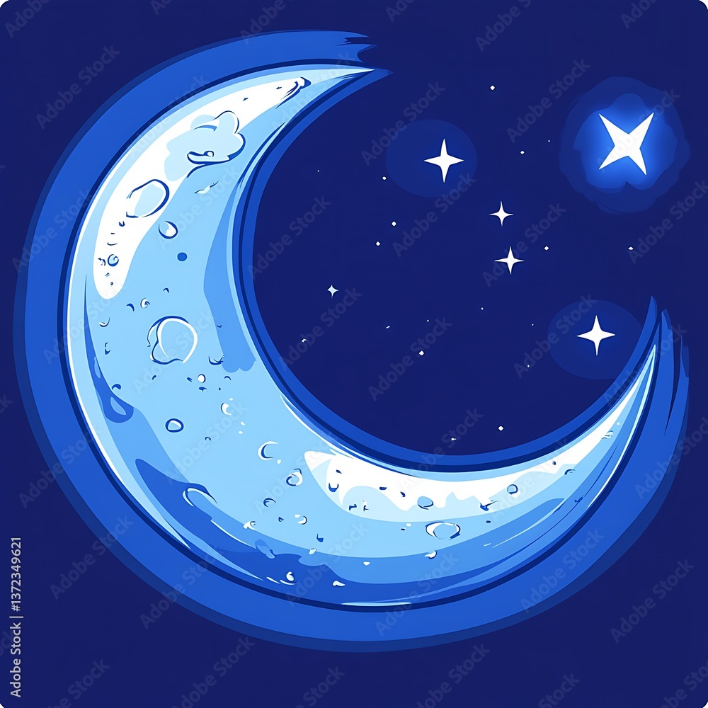 A stylized illustration of a crescent moon with starry night A stylized illustration of a crescent moon with starry night