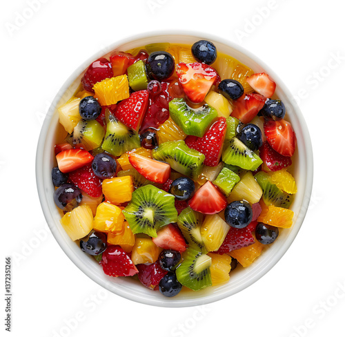 Fruit salad with mixed berries, kiwi, and citrus isolated on transparent background